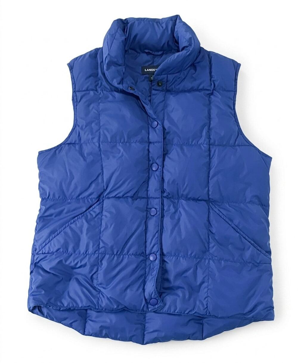 MINT Lands End Down Puffer Vest Snap Womens SM Periwinkle Blue Feather Jacket
